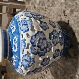 Blue and White Chinoiserie Vase size 9" tall